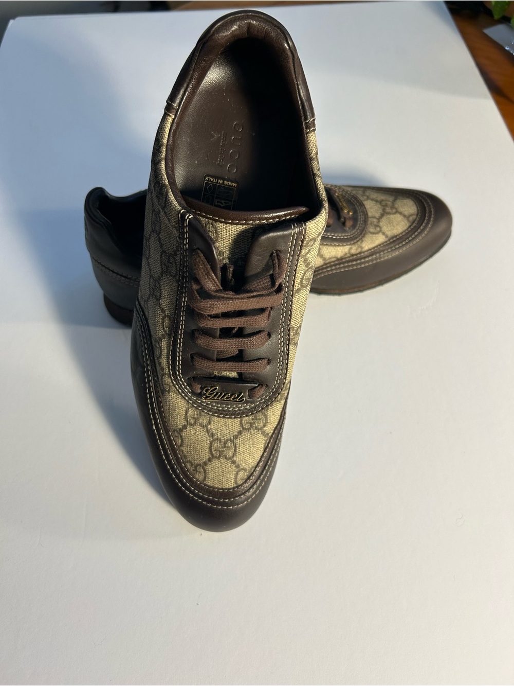 Gucci Brown & Beige Monogram Leather-Trim Low-Top Sneakers